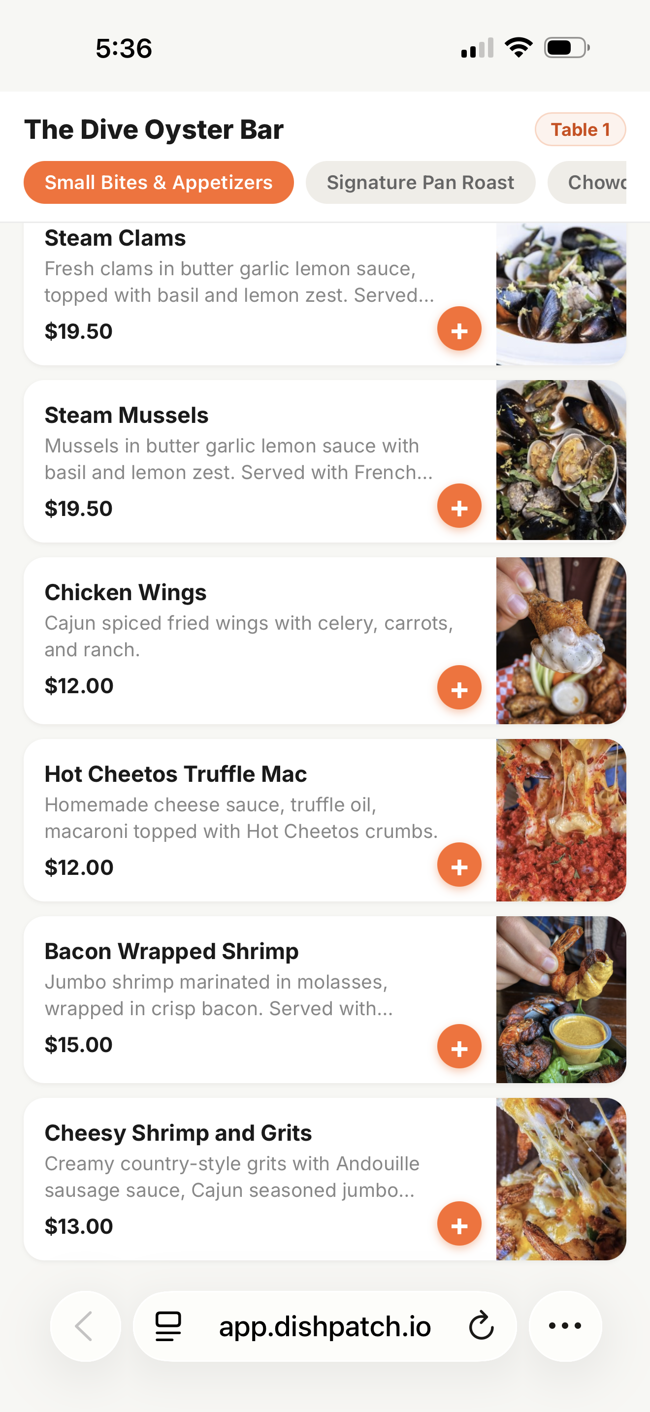 DishPatch QR menu on mobile