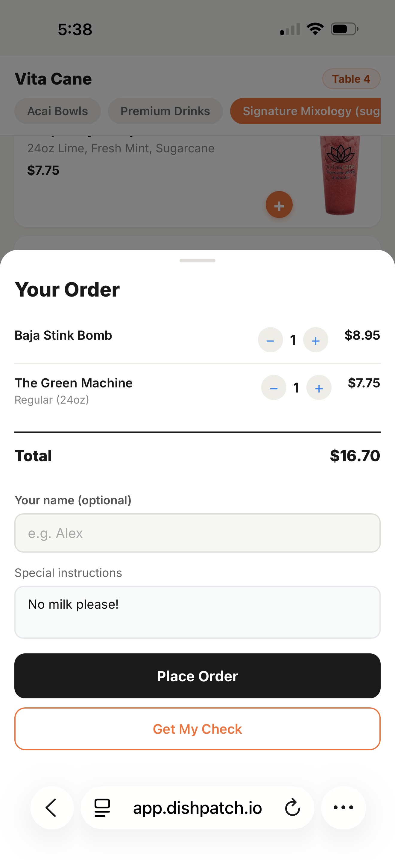 Customer placing QR order